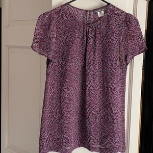 Pippa blue and red print silk blouse.
